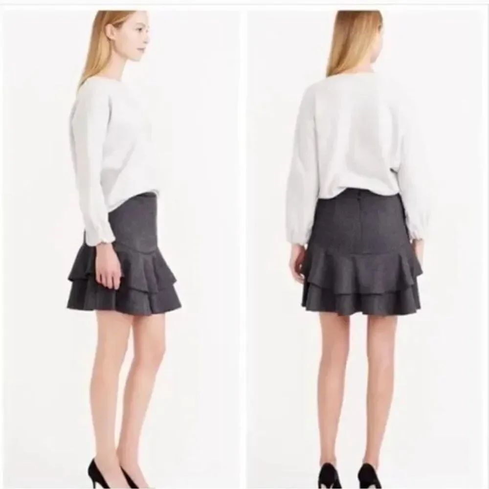 J. CREW Wool Blend Tiered Gray Mini Skirt